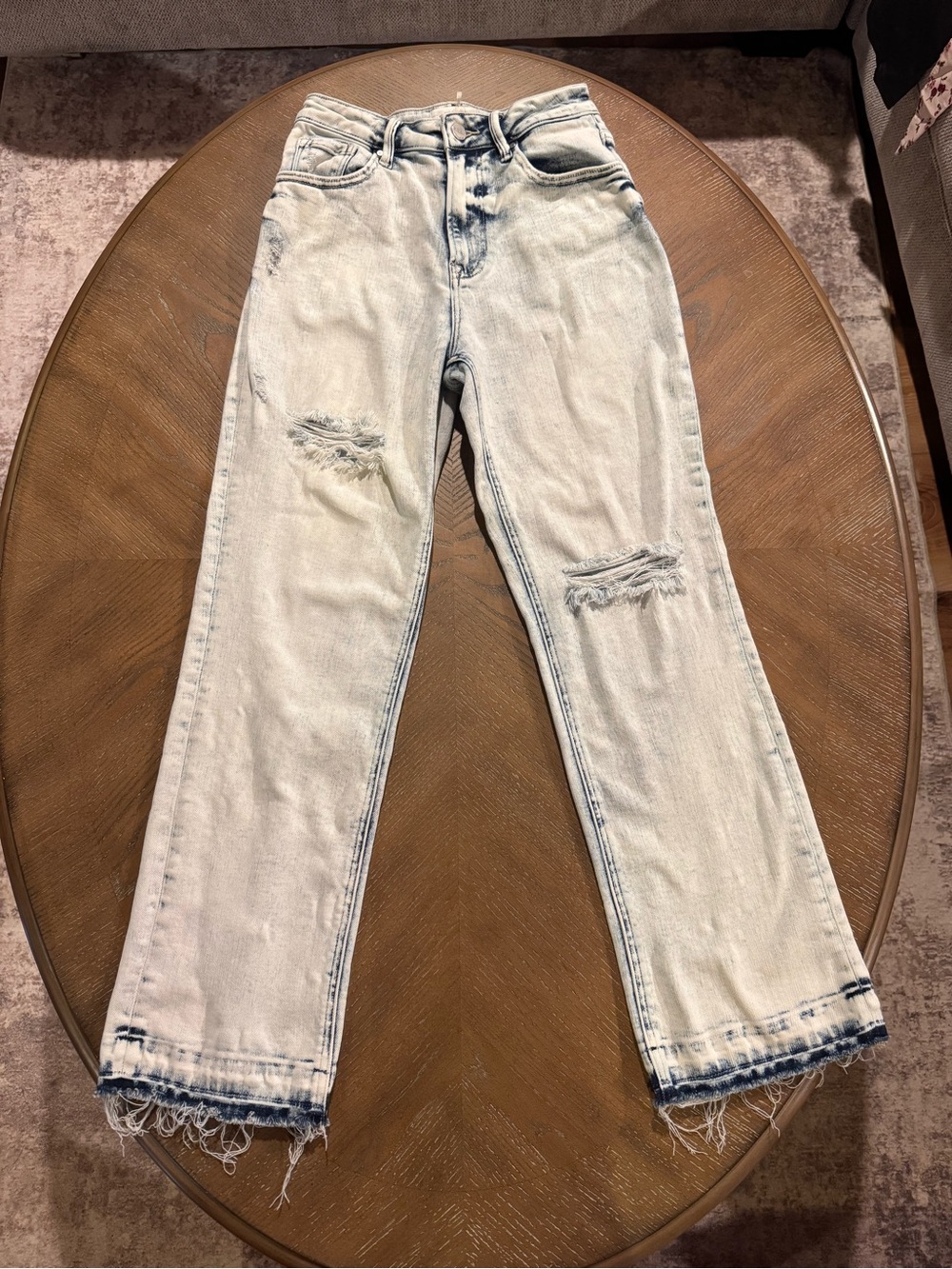 Light Blue Straight Leg Distressed Jeans for Women